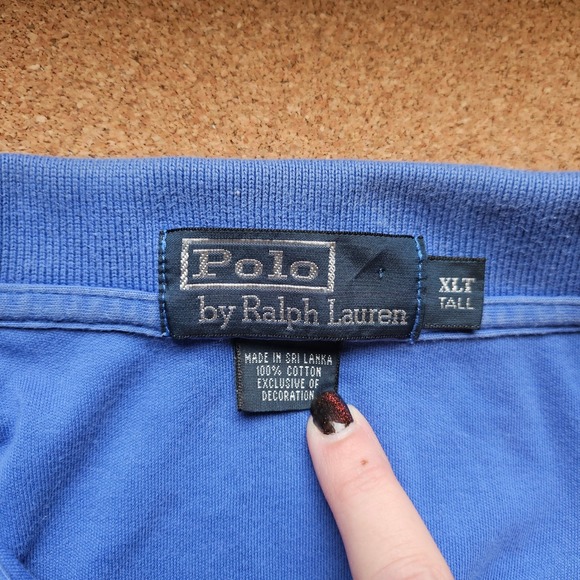Polo by Ralph Lauren XLT XL Tall Blue Polo Shirt Green Pony Mens Preppy Normcore - Picture 4 of 6